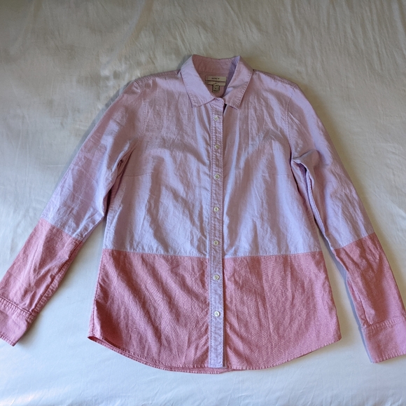 J. Crew "Boy" Long Sleeve Button Down Shirt Pink Color Block Women's Size 8 - Picture 1 of 6
